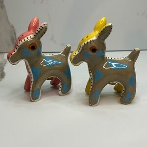Vintage Ceramic Donkey Salt and Pepper Shakers Pink Yellow Blue Set